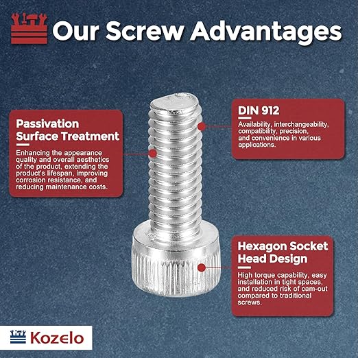 Kozelo 25pcs Socket Head Cap Screws - [M6-1 x 16mm] 304 Stainless Steel Allen Socket Drive for Electrical Motor 3D Printing Fan Engine Replacement Use, Silver