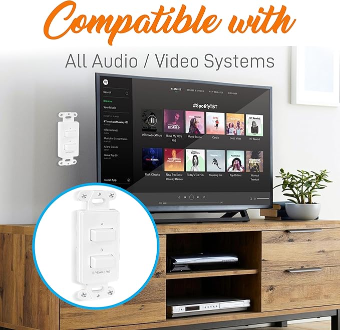 Pyle in Wall Speaker Selector Switch - Home Audio 2-Channel A/B Dual Channel Speakers Controller Pod Box - Control and Activates (2) Pair of Indoor or Outdoor Speakers