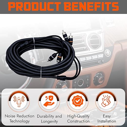 Elite Audio Premium Series 20ft. 2-Channel Car Audio RCA Cable – Double Shielded, Oxygen Free Copper, Noise Reducing Audio Cable for Amplifiers, Subwoofers, Speakers, and Processors – PRM20