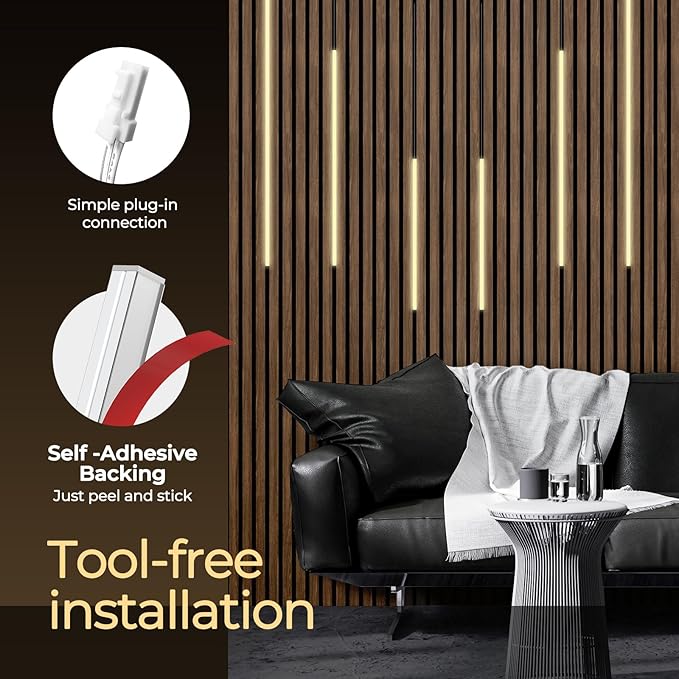 LED Recessed Lighting for Slat Wall Panels - 6PCS Self-Adhesive Dimmable LED Light Strips, 3000K Warm White with Touch Control, for Wood Wall Panels, Stairs, Headboard, Under Cabinet Decor