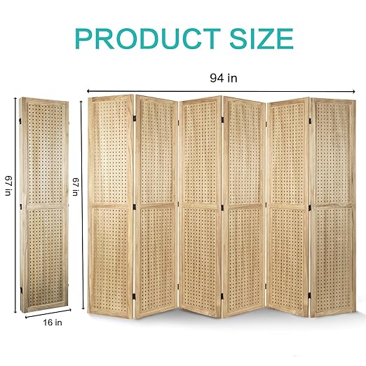 Babion 6 Panel Pegboard Display, Pegboard Room Divider Freestanding Folding Privacy Screens Display Stand for Craft Shows (Natural)