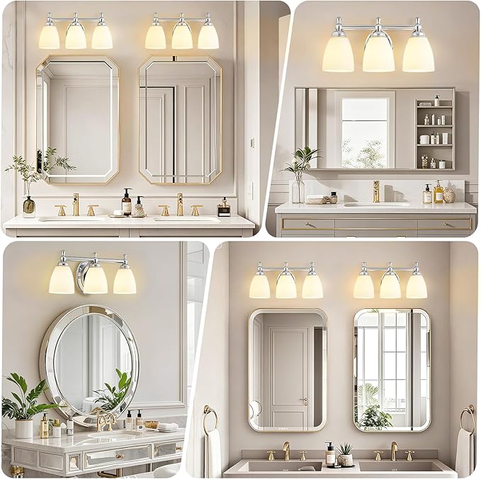 EJIAXIN Bathroom Light Fixtures, 3 Light Bathroom Lighting Fixtures Over Mirror Wall Mounted Lighting Chrome Vanity Light for Living Room Cabinet