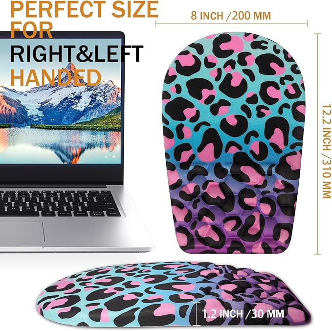 BOCHEERY Ergonomic Mouse Pad Wrist Support,Upgrade Mousepad with Massage Design,Non-Slip PU Base Desktop Mouse Pads for Pain Relief, Computer, Office & Home,12 x 8 in（F-Purple Leopard）