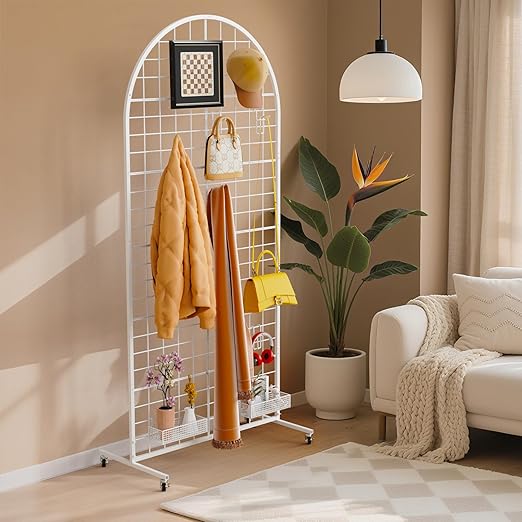 VGMiu Grid Wall Panel 1PCS Display Stand 2.6' x 5.8' FT White Grid Wall Panels Movable Retail Display Racks Floorstanding Gridwall Heavy Duty with Wheel for Art Craft Photo Displays Fair Trade Show