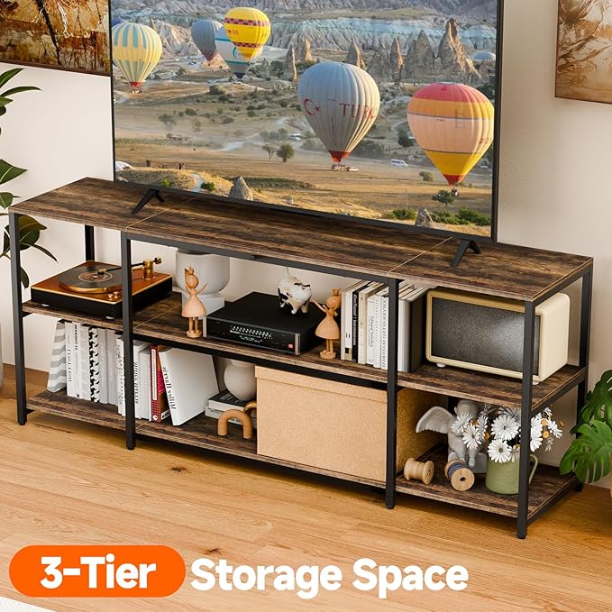 Aquzee 65 inch TV Stand, Entertainment Center for 40" 55" 60" 65" Television, Wood & Metal TV Console Table,Single Shelf Load 210lbs, 3Tiers Storage Rustic Television Stands, for Living Room Bedroom