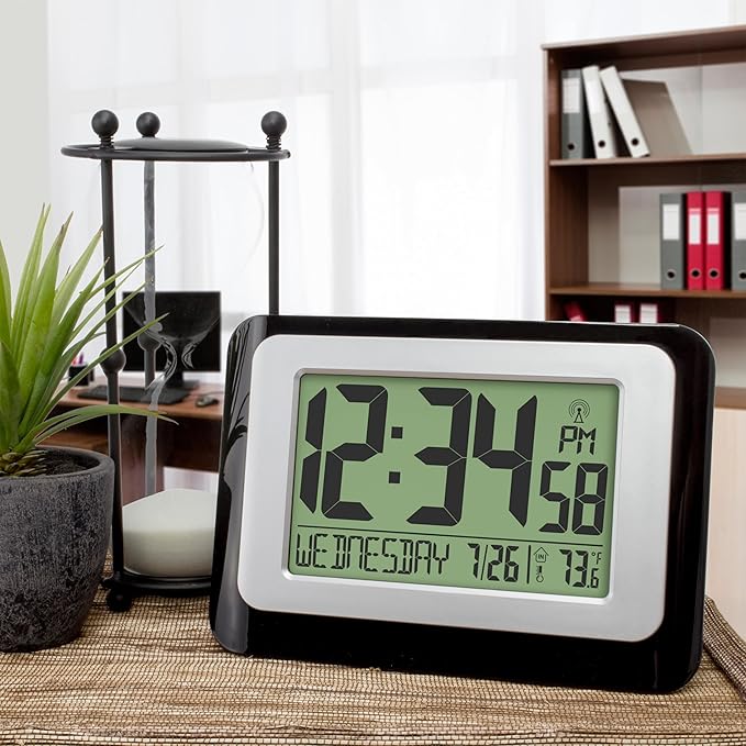 La Crosse Technology W88631 Digital Atomic Black Wall Clock with Temperature