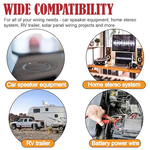 1/0 Gauge Wire Copper Clad Aluminum CCA (20Ft Each Black/Red) Primary Automotive Wire,1Pcs 250A ANL Fuse Holder,Battery Cable for Car Audio Speaker,Solar,RV Trailer Amp Wiring