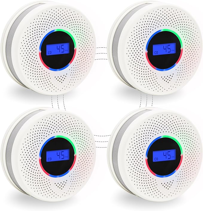 Kesymo 4Pack Upgraded Interlinked Smoke Carbon Monoxide Detector, Battery Powered&Wireless Interconnected Smoke and CO Alarm, Transmission Range of Over 820 ft (Includes Battery)