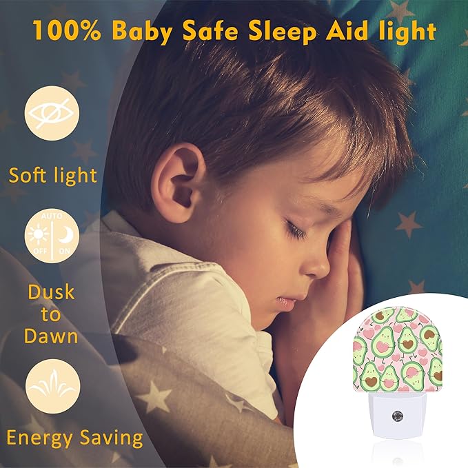 sndheke Cute Pink Avocado Night Light for Kids, Heart Shaped Avocado Night Light Plug in with Dusk to Dawn Sensor, 0.5w Energy Saving Sleep Friendly Nightlight for Hallway Stairway Kitchen Bedroom