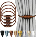 Nieffeiy Magnetic Curtain Tiebacks Outdoor Curtain Tie Backs Rope Decorative Magnetic Curtain Holders for Drapes Window Treatment Holdbacks, Coffee 4Pack