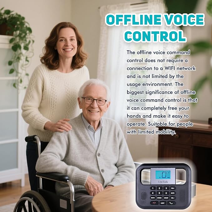 UniTalk Wireless Intercoms for Home & Office, Two-Way Real-time Full-Duplex Voice System with Offline Voice Control,Group Call & Monitor Function, Clear Sound, Long Range Up to 1/4 Mile (UT-001-1F1P)