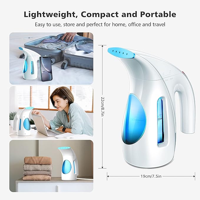 HiLIFE Steamer for Clothes, Portable Handheld Clothing Steamer, 240ml Big Capacity, 700W, Strong Power, Fabric Quick Wrinkle Remover for Home, Office, Travel (ONLY FOR 120V)-Maya Blue