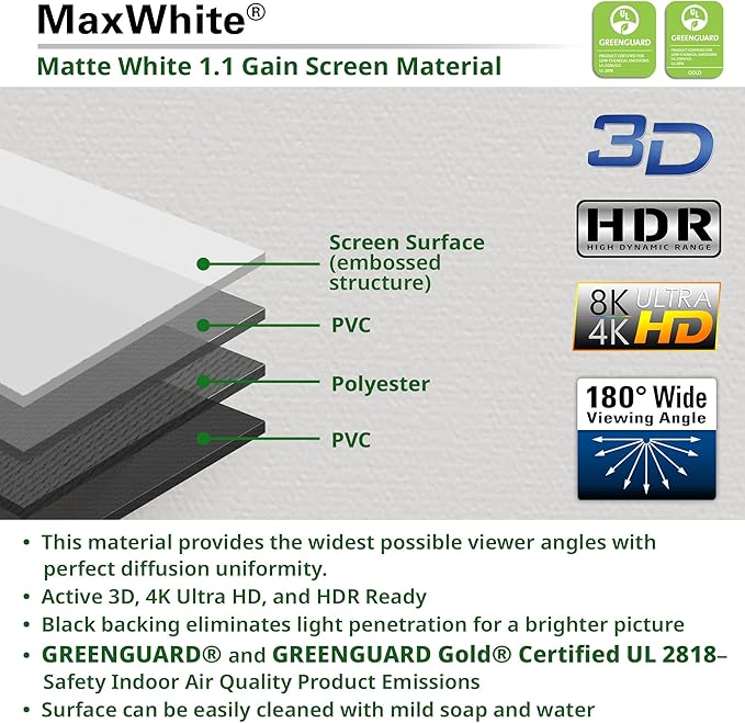 Elite Screens ezCinema Series, 150-INCH 16:9, Manual Pull Up Projector Screen, Movie Home Theater 8K / 4K Ultra HD 3D Ready, 2-YEAR WARRANTY, F150NWH