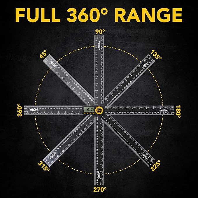 LEXIVON Aluminum Digital Angle Finder Gauge, 10-inch/250mm Multi-Purpose Protractor, Includes XL Display and Rugged Zippered Pouch (LX-DAF10)