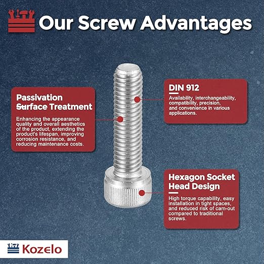 Kozelo 20pcs Socket Head Cap Screws - [M8-1.25 x 30mm] 304 Stainless Steel Allen Socket Drive for Electrical Motor 3D Printing Fan Engine Replacement Use, Silver