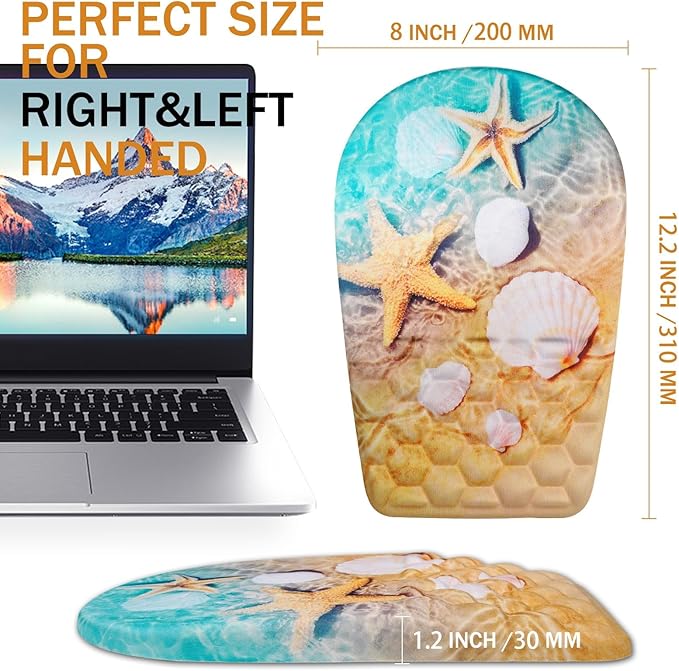 BOCHEERY Ergonomic Mouse Pad Wrist Support,Upgrade Mousepad with Massage Design,Non-Slip PU Base Desktop Mouse Pads for Pain Relief, Computer, Office & Home,12 x 8 in（F-Starfish and Seashell ）