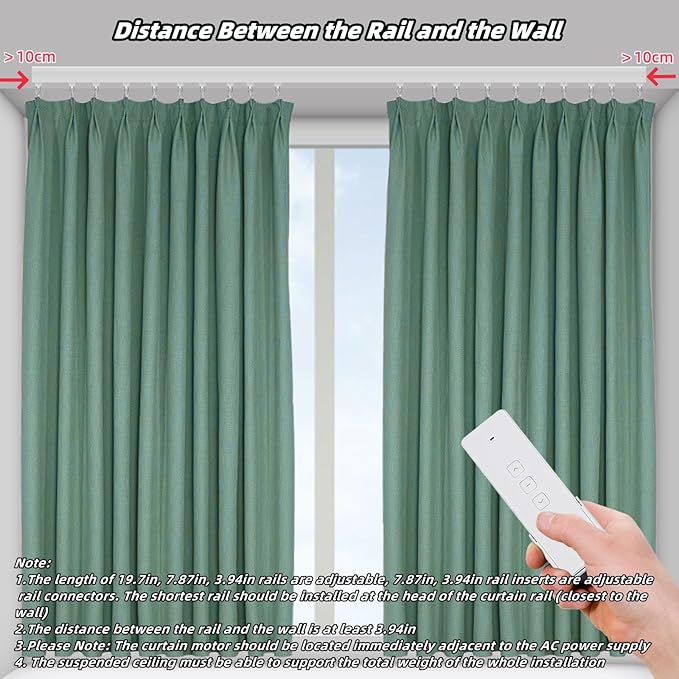 Lemoeyes Electric Curtain Track, Retractable Motorized Curtains Rod From 7-13.78ft, Automatic Curtain Opener with controller/Voice Control, Smart Curtains System for I-Rrail and U-Rail (For 7-13.78ft)
