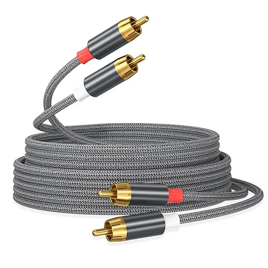 AGVEE 6.6ft RCA Cable, 2 RCA Male Thickened Six Claws Plug Stereo Auxiliary Audio Cord for Home Theater, Amplifier, Active Speakers or Subwoofer, Gray