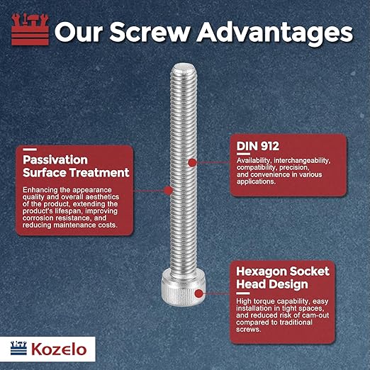 Kozelo 5pcs Socket Head Cap Screws - [M8-1.25 x 60mm] 304 Stainless Steel Allen Socket Drive for Electrical Motor 3D Printing Fan Engine Replacement Use, Silver