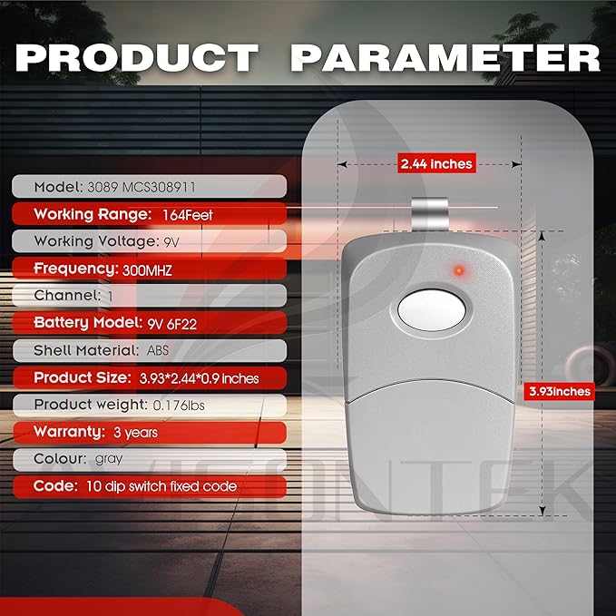 2 for Multi-Code 3089 308911 Linear MultiCode MCS308911, 10 Dip Switch Gate Opener Remote 300MHZ, Multi Code Garage Door Opener【10-Year-Warranty】