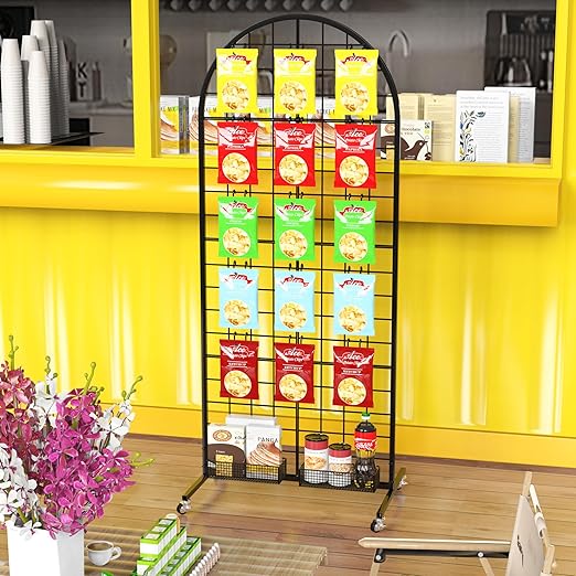 Asee'm Grid Wall Panels Display Stand 2' x 5.2' FT Black Movable Wire Grid Wall Display Rack Heavy Floorstanding Detachable Girdwall Panel with T-Base for Craft Show Rack, Retail Displays 2PCS