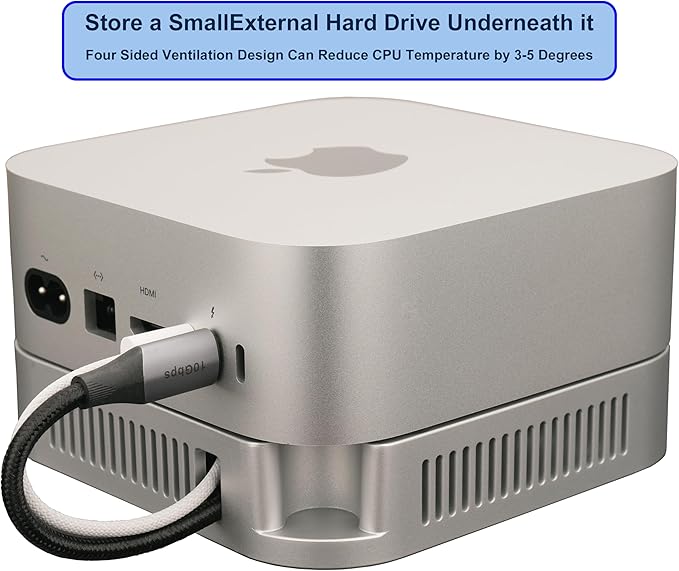 Psitek Mac mini M4 Stand, Silver Holder for Mac mini 2024-2026 Ventilation Heat Dissipation Cooling Desk Mount Accessories