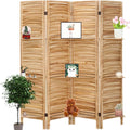 4 Panel Room Divider with Shelves, Room Dividers and Folding Privacy Screens, Folding Room Dividers 4 Panel, Wood Room Divider with 3 Display Shelves for Home Office (Natural)
