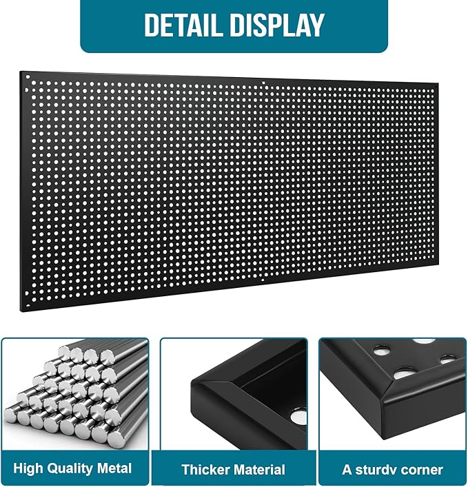 Daanxw Peg Board, 3 Pack 16-Inch X 36-Inch Heavy Duty Steel Pegboard,Heavy Duty Black Pegboard for Walls, Garage, Workbench, Craft Room Tool Organization, Metal Pegboard Panels(Black)
