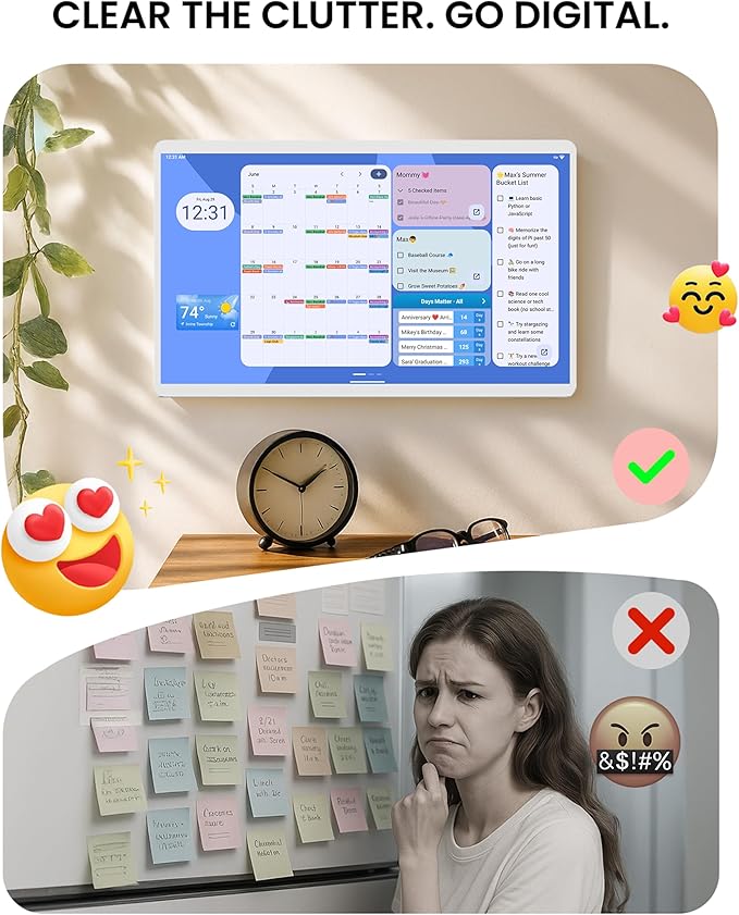 Viewzio 24 Inch Digital Planner Wall Planner Touch Screen Chore Chart Syncs All Android Tablet Apps To Do List Notepad Electronic Smart Calendar Digital for Family Meal Planner Support Via App Store Wall Mount White (24 Inch)