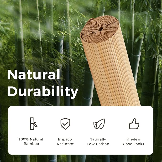 OUZUGIE 1 Pack 96x48 Inch Natural Bamboo Wall Panel – Twinned Carbides Pole Wrap Paneling for Walls, Ceilings, Cabinets, Furniture – Ideal for Bedroom, Living Room & Office DIY Decor