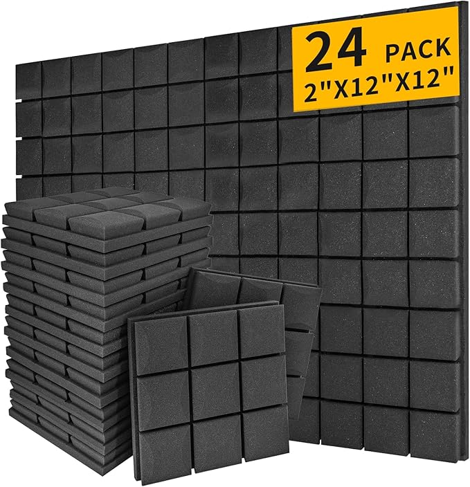 SAIQIANG Sound Proof Foam Panels For Walls, High-Density sound proof panels for walls, Acoustic panels sound absorbing for Noise Absorbing Canceling (24 Pack Mushroom, 2x12x12 Inches)