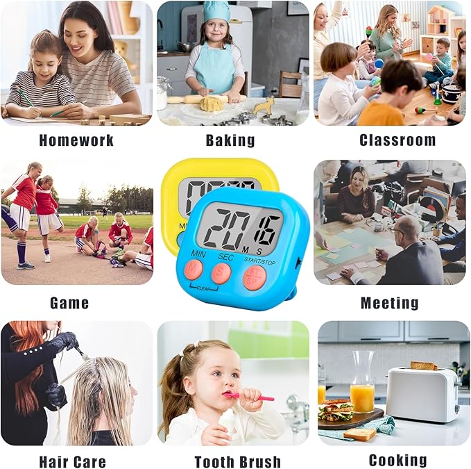 ZILLEEN Classroom Timer for Kids Teachers 2 Pack Digital Timers, Blue & Yellow