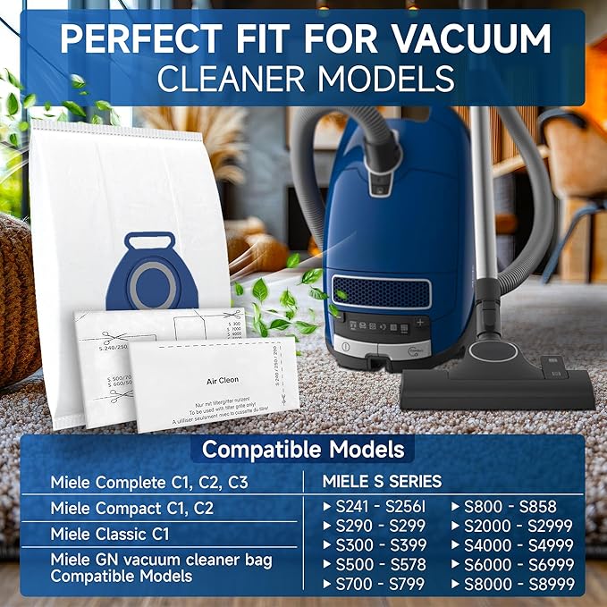 20 Pack 3D Airclean GN Vacuum Bags for Miele Complete C3, Classic C1, Complete C1, Complete C2, S2, S5, S8 Series Canister Vacuum Cleaner, Anti Allergy Dust Bag with 5x Motor Protection 5x Air Filter