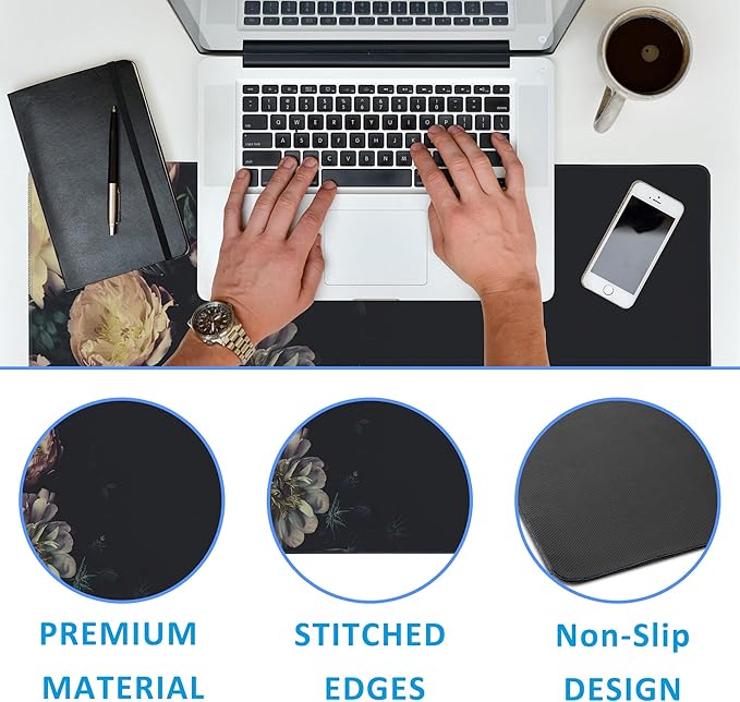 EOBKLAX Mouse Pad,Vintage Peonies Desk Mat for Desktop,Desk Pad with Non-Slip Base and Stitched Edge,Extended Mousepad for Office and Home 35.4X15.7 Inch