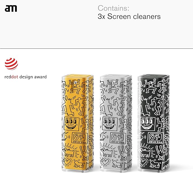 am Screen Cleaner Mist Spray with Microfiber Cloth Around – Alcohol-Free, Streak-Free Screen Cleaning Kit for Smartphones, Tablets, Laptops, Smart TVs & Car Screens, 3 Pack, Keith Haring