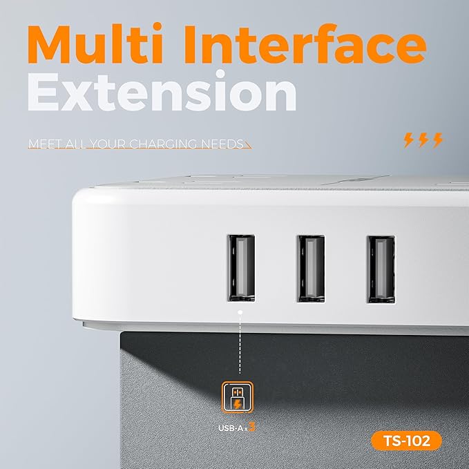 Flat Plug Surge Protector Power Strip, TESSAN 5 ft Extension Cord with 4 Outlets and 3 USB Ports, Indoor Desk Charging Station, 900J Surge Protector for Travel, Office, School, Dorm Room Essentials
