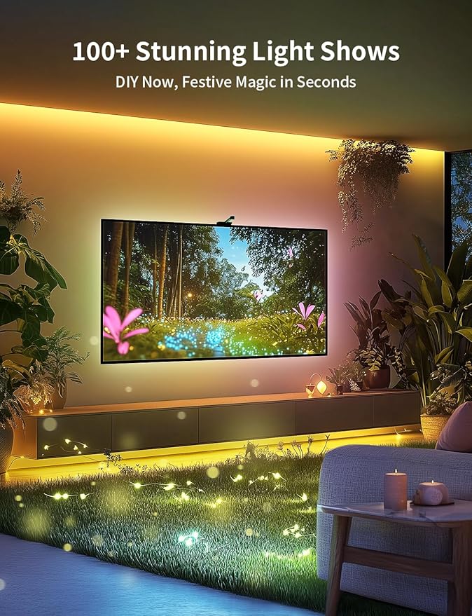 Ailofy Smart TV LED Backlight with Camera for 55-70 inch Screens, 12.48ft LED Strip Lights Sync to Screen & Music, Color Changing Lights Work with Alexa & Google Assistant, App Control