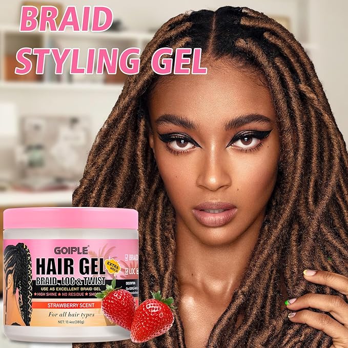 13.4oz Braiding for Twist, Locs, Braids, No Flake Extra Hold High Shine Braid Gel & Edge Control, Loc Gel Long Lasting for Locks, Cornrows Smooths & Tames Frizz Braiding Wax for All Hair Braid Types