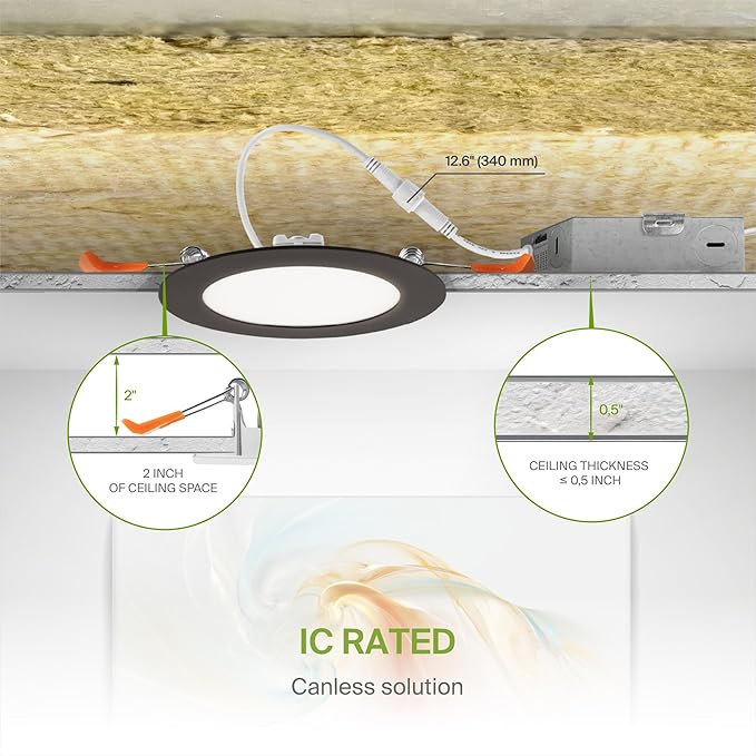 ASD 1 Pack LED Recessed Lighting 4 Inch 12W, 5 CCT 2700K-5000K CRI90+, IC Rated Ultra Thin Dimmable Ceiling Lights with J Box, Canless Wafer Downlight, Round Slim Panel Light, UL Listed, Bronze