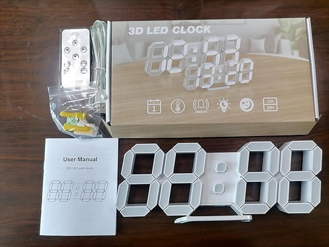EDUP HOME 3D LED Digital Wall Clock/Desk Alarm Clock with Remote Control for Kitchen Bedroom Office, 9.7" LED Night Light Decor Clock Adjust Brightness 12H/24H Time Date Temperature, Great Gift