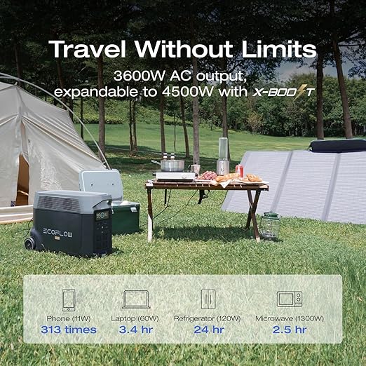 EF ECOFLOW Portable Power Station 3600Wh DELTA Pro with Bag, 2.7H to Full Charge, 5 AC Outlets, 3600W, 120V Lifepo4 Power Station with Expandable Capacity, Solar Generator for Home Use, Blackout, RV