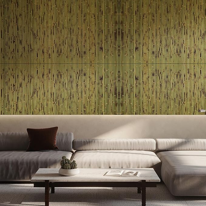 OUZUGIE 2 Pack 96x48 Inch Natural Bamboo Wall Panel – Green Burned Pole Wrap Paneling for Walls, Ceilings, Cabinets, Furniture – Ideal for Bedroom, Living Room & Office DIY Decor
