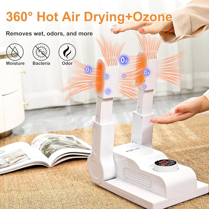 FORLIM [Upgraded Temperature Control] Shoe & Boot Dryer for Work Boots with 24-Hour Delay Timer, Portable Glove Dryer, Boot Warmer, Automatic Shut-Off Timer, Folding Design, Smart Panel, White