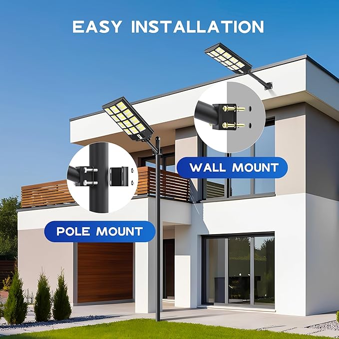 Solar Lights Outdoor Waterproof, 8000W Solar Street Light with Motion Sensor, 7000K Dusk to Dawn Security Flood Lights IP66, Commercial Outdoor Lighting for Parking Lot, Yard, Driveway, Farm(2 Pack)