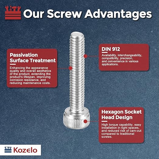 Kozelo 50pcs Socket Head Cap Screws - [M4-0.7 x 25mm] 304 Stainless Steel Allen Socket Drive for Electrical Motor 3D Printing Fan Engine Replacement Use, Silver