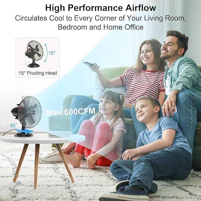 AMACOOL Oscillating Vintage Fan, All Metal 8" Retro Table Top Fan, Adjustable Head Tilt, Quiet 3 Speeds Plug-In Desk Fan for Bedroom Home Office & Kitchen