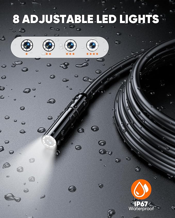 T TAKMLY Endoscope Camera with Light, Dual Lens 1080P Industrial Borescope with 8 LED Lights, 4.3'' Inspection Snake Cameras, 16.4FT Semi-Rigid Cable, IP67 Waterproof (Blue)