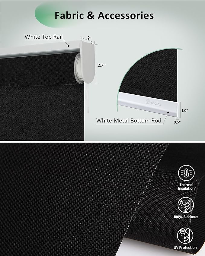 Yoolax Motorized Blinds App Control, Blackout Roller Shades for Windows, Cordless Automatic Shades Roller Window Blinds for Bedroom Living Room Office (Blackout Apex Black, 29" W x 72" H)