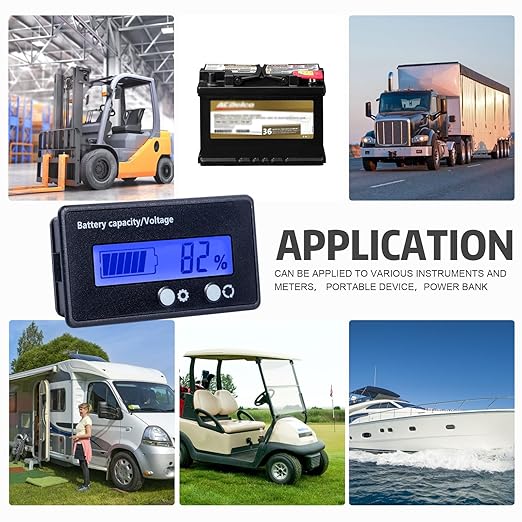Golf Cart Battery Voltage Meter with Bracket, DC 12V 24V 36V 48V 60V 72V 84V Car Motorcycle Battery Capacity Indicator Monitor Gauge Digital Voltmeter Blue Testers for Acid&Lithium ion Meters