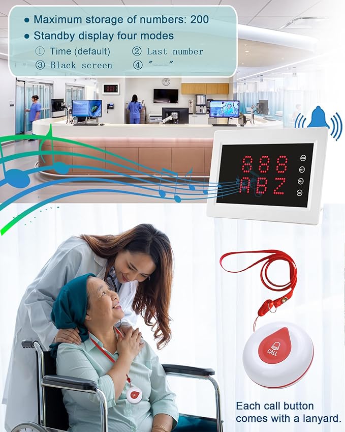 WNKRUN Wireless Calling System Caregiver Pager System 1200+ ft with 1 Display Receiver/Wireless Remote Control /10 Waterproof Call Buttons for Nursing Home Clinic Caregiver